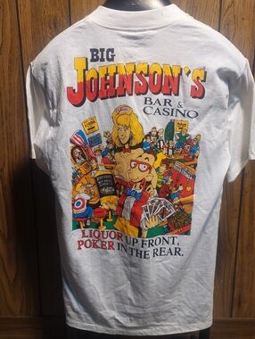 Big Johnsons Bar &Casino Vintage Shirt 90s Medium Nwot  Mark Poker In The Rear